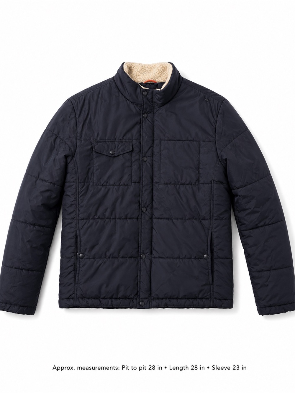 Lands’ End Navy Quilted Puffer Jacket Sherpa Collar Utility Coat